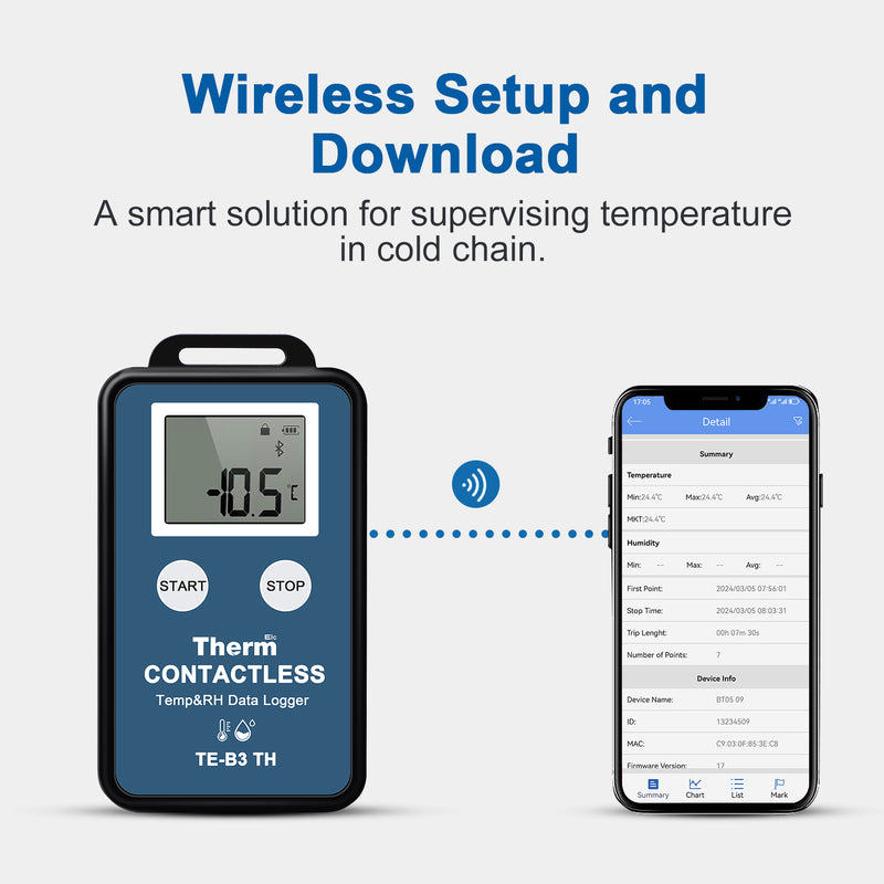 ThermElc TE-B3 TH 5PCS Wireless Temperature Data Logger with LCD Display