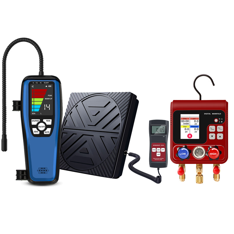 Aprvtio ALD-200 Refrigerant Leak Detector, Refrigerant Scale, Digital Manifold Gauge Set