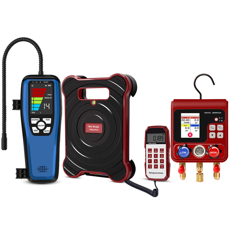 Aprvtio ALD-200 Refrigerant Leak Detector, Refrigerant Scale, Digital Manifold Gauge Set