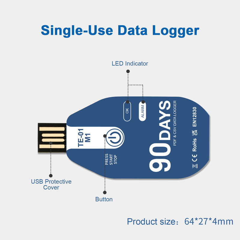 ThermElc TE-01 M1 USB Einweg-Datenlogger für Kühltransporte