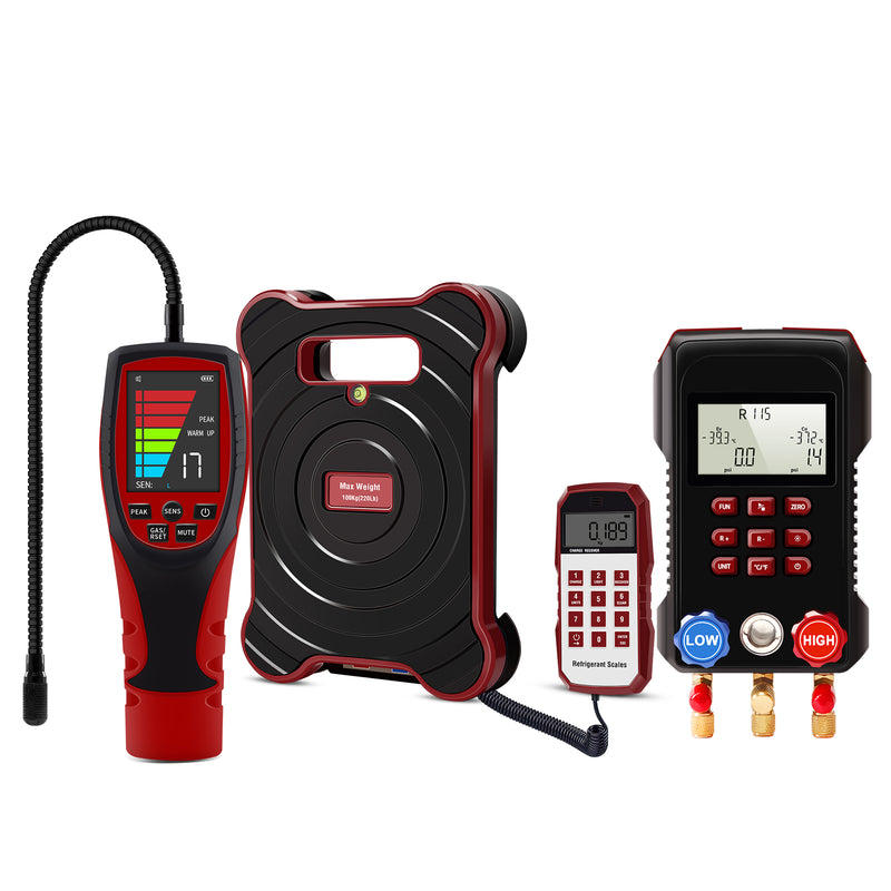 Aprvtio ALD-200 PRO Refrigerant Leak Detector, Digital Manifold Gauge Set, Refrigerant Charging Scale