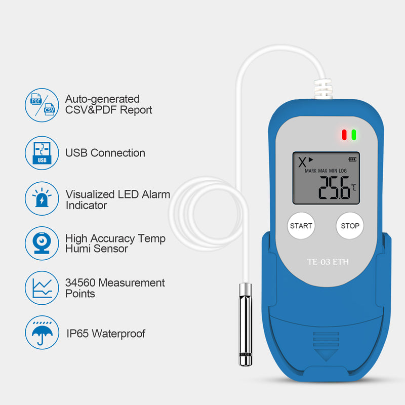 TE-03 ETH Digital Temperature And Humidity Data Logger With Probes  -40℃ ~85℃