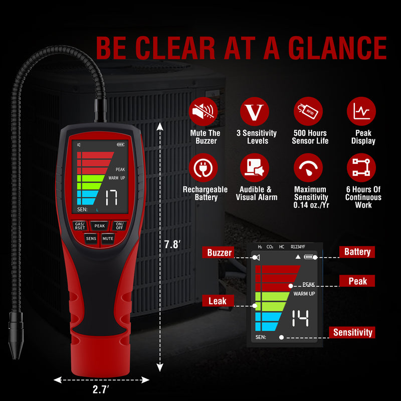 Aprvtio ALD-300 PRO Infrared Refrigerant Detector with Flexible Probe 10 Years' Life