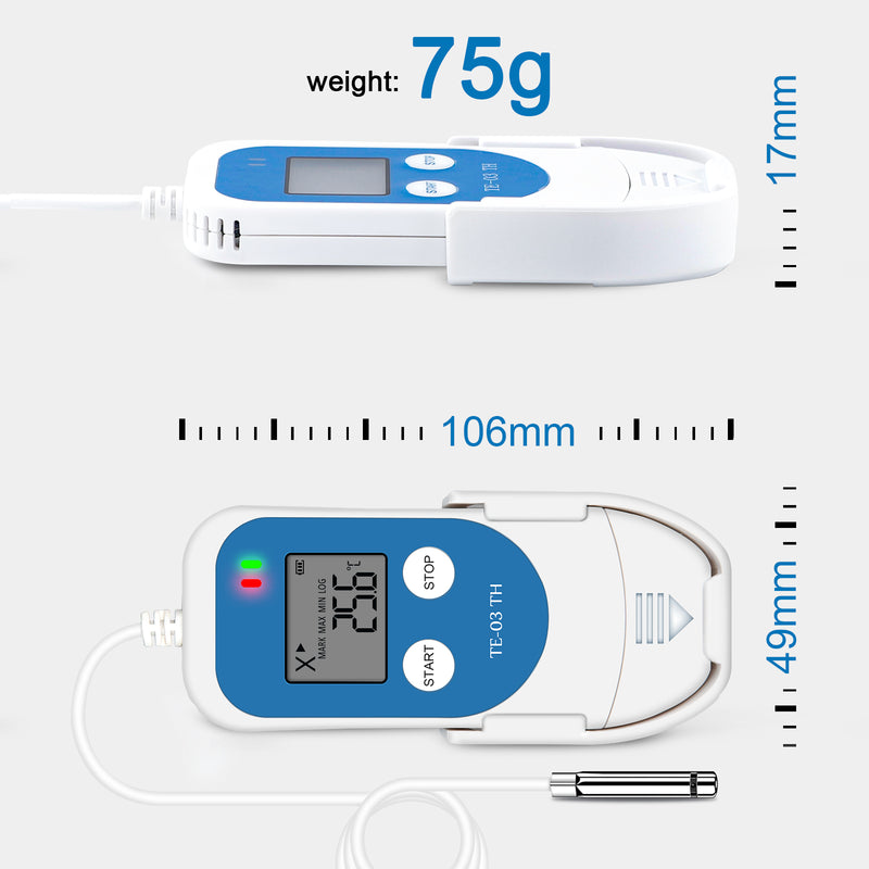 größe des te-03. temperatur-feuchte-datenloggers