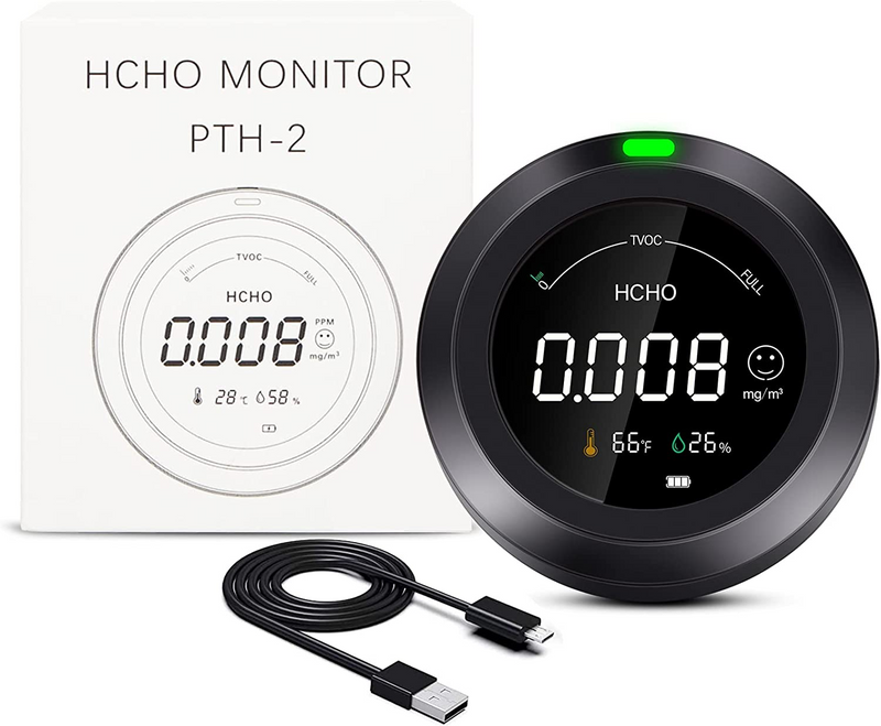 CF-2 Raumluftqualitätsmonitor, für HCHO AQI, TVOC, Temperatur und Luftfeuchtigkeit