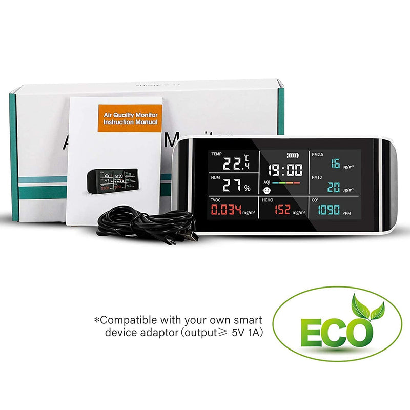 Carefor DM-69 Home Air Quality Monitor 8 In 1 for CO2, PM2.5, PM10, TVOC, HCHO, AQI, Temp and Humidity