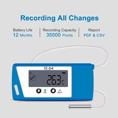 ThermElc TE-04 Digitaler Temperatur-Datenlogger mit gepuffertem Fühler und Kalibrierungszertifikat