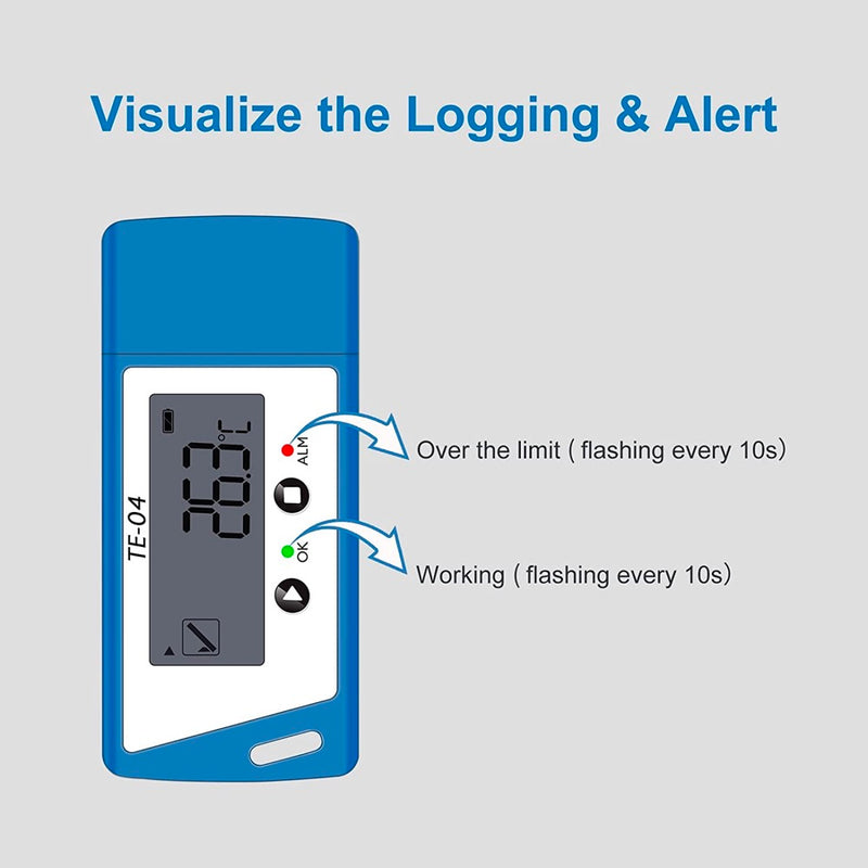ThermElc TE-04 PDF&CSV Temperature Logger, Plug and Play, Audible alarm, Large Display,-30℃~+70℃