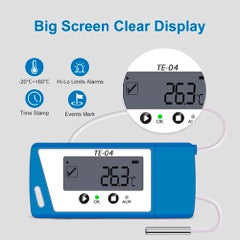 ThermElc TE-04 PDF&CSV Temperature Logger, Plug and Play, Audible alarm, Large Display,-30℃~+70℃