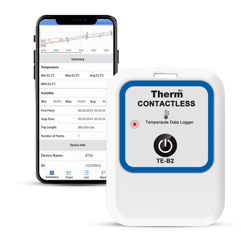 ThermElc TE-B2 Wireless Temperature Data Logger, ISO APP, LED Light, Data Comparison