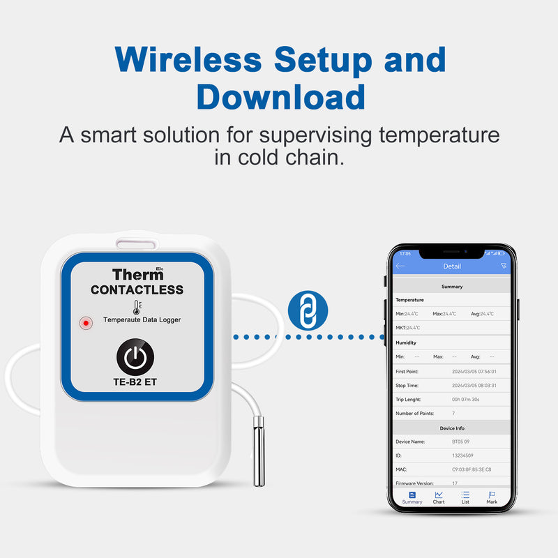 ThermElc TE-B2 ET Bluetooth Vaccine Temperature Data Logger with External probe