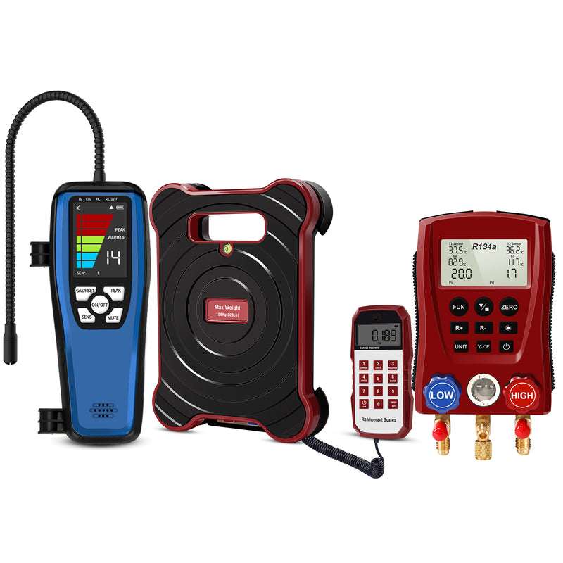 Aprvtio ALD-200 Refrigerant Leak Detector, Refrigerant Scale, Digital Manifold Gauge Set