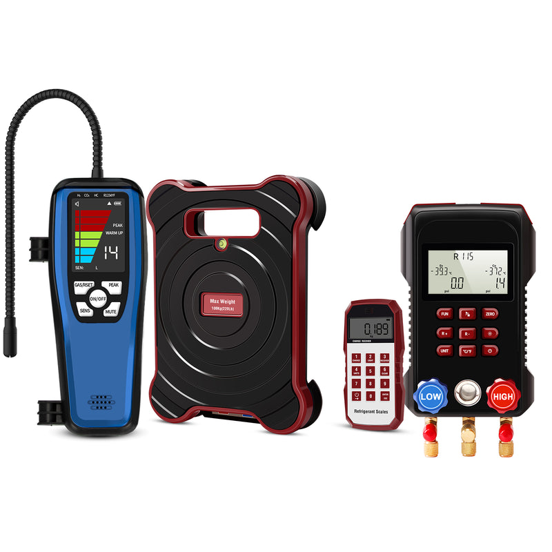 Aprvtio ALD-200 Refrigerant Leak Detector, Refrigerant Scale, Digital Manifold Gauge Set