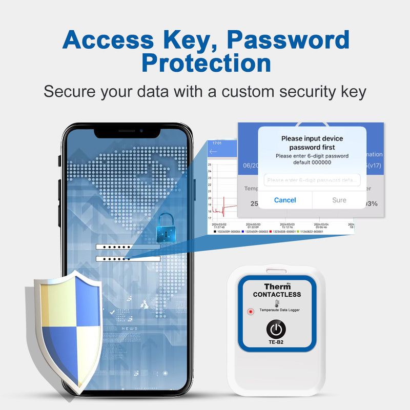 ThermElc TE-B2 Wireless Temperature Data Logger, ISO APP, LED Light, Data Comparison