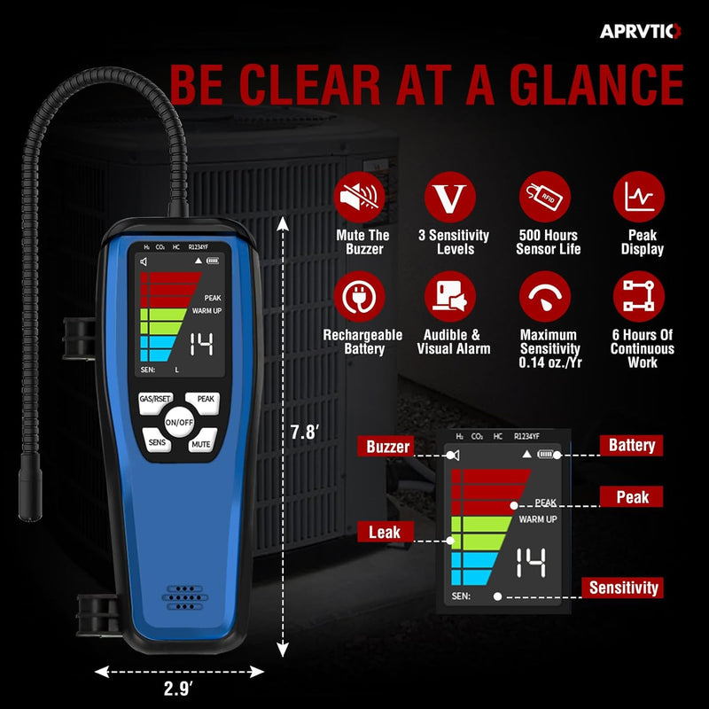 Aprvtio ALD-200 Refrigerant Leak Detector for R134A R410A R22 R1234YF R600a R290