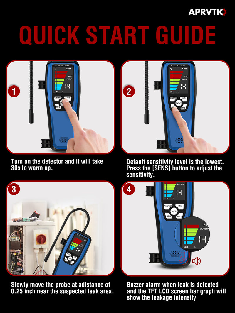 Aprvtio ALD-200 ASHP Refrigerant Leak Detector for Air Source Heat Pumps R134a