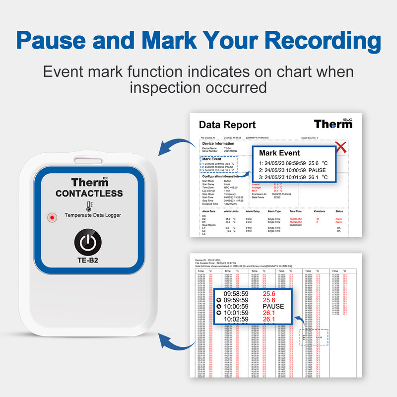 ThermElc TE-B2 Wireless Temperature Data Logger, ISO APP, LED Light, Data Comparison