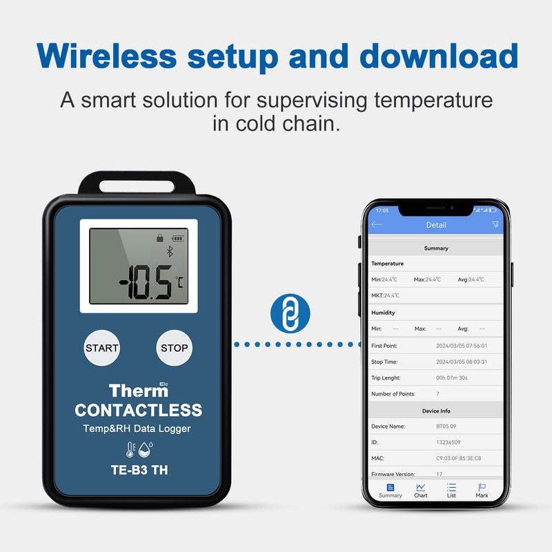 ThermElc TE-B3 TH Wireless Temperature Humidity Data Logger Mapping with LCD Display