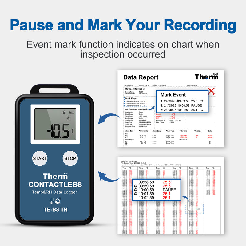 ThermElc TE-B3 TH Wireless Temperature Humidity Data Logger Mapping with LCD Display