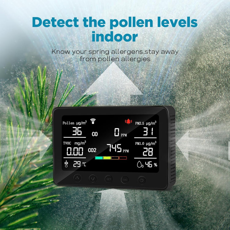 CF-30 Air Quality Monitor,Air Pollution Monitor Detect Pollen CO2, PM2.5, PM1.0, TVOC