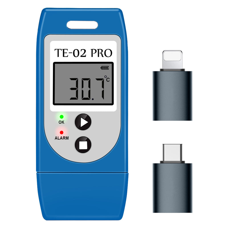 TE-02 Pro OTG Temperature Data Logger Read and Email CSV & PDF Reports