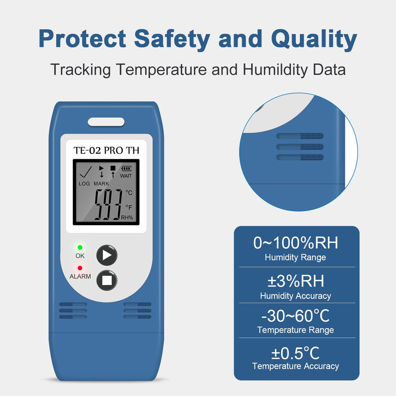 ThermElc TE-02 Pro TH Temperature Humidity Logger with Auto CSV & PDF Reports