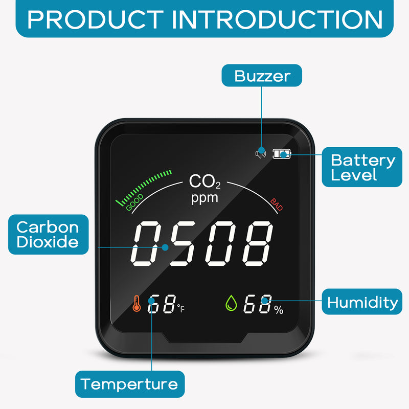 Carefor CF-9C Air Quality Detector for CO2 With Temperature and Humidity and Buzzer Alarm