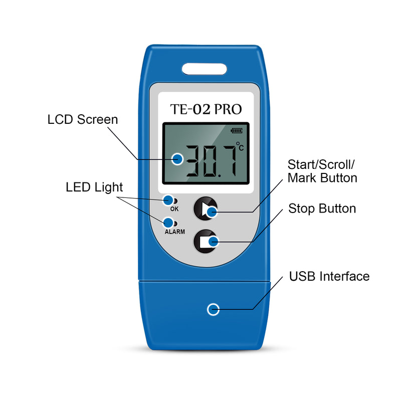 ThermElc TE-02 PRO 5PCS Reusable USB Temperature Data Logger with 32000 Points Light Alarm