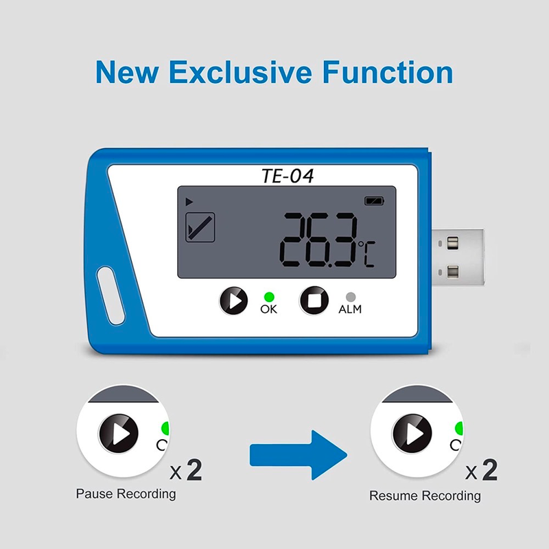 ThermElc TE-04 PDF&CSV Temperature Logger, Plug and Play, Audible alarm, Large Display,-40℃~+85℃